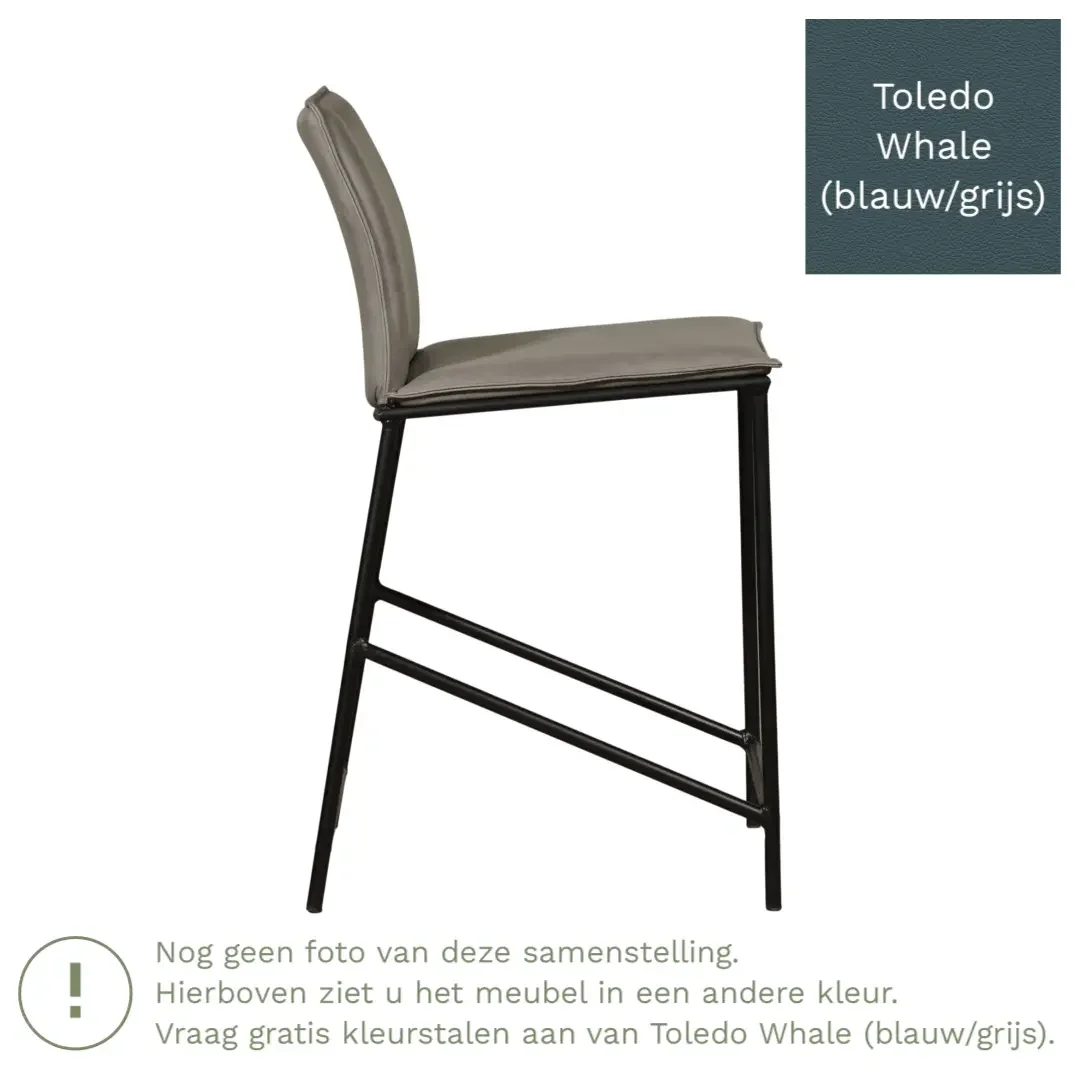 afbeelding van Leren barkruk laag Favor - Toledo Whale (blauw/grijs) - poten staal rond zwart